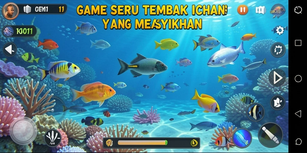 Tampilan seru gameplay KOKO11 saat menembak ikan.